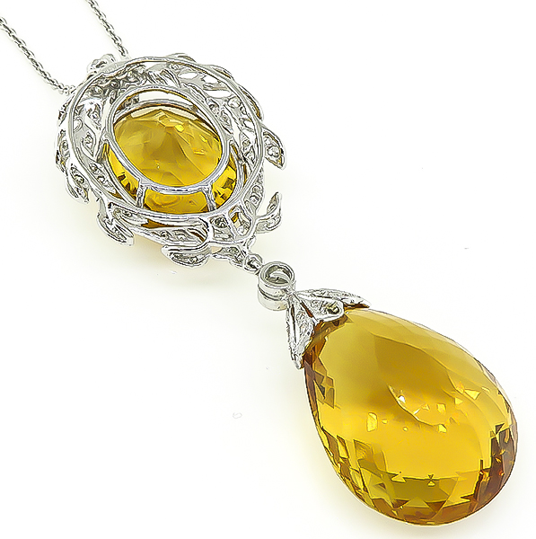 Estate 45.35ct Citrine 0.58ct Diamond Pendant