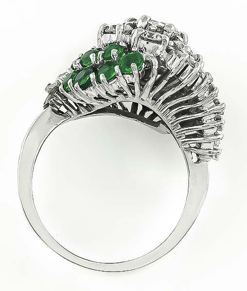 Estate 0.80ct Center Diamond 1.10ct Side Diamond 0.70ct Emerald Cocktail Ring