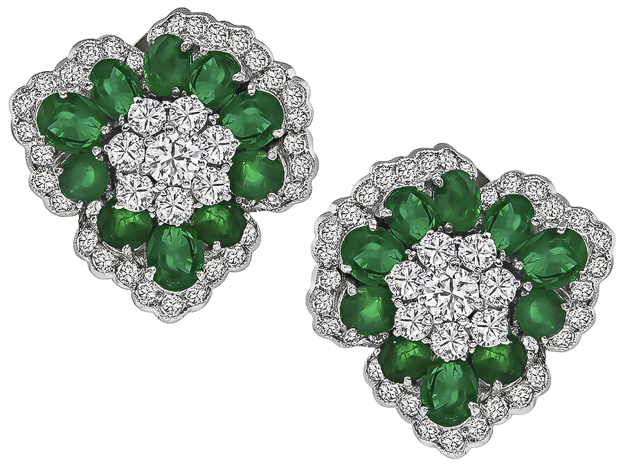 Estate Emerald Diamond Earrings