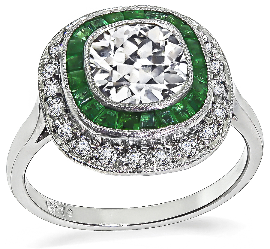 Estate 1.40ct Diamond Emerald Engagement Ring