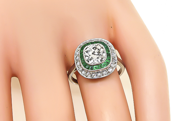 Estate 1.40ct Diamond Emerald Engagement Ring