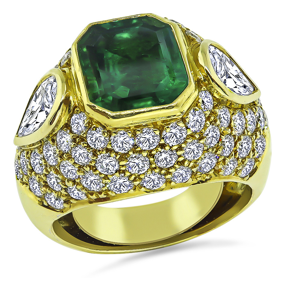 Estate 3.50ct Colombian Emerald 3.00ct Diamond Gold Ring