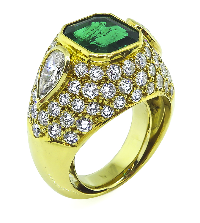 Estate 3.50ct Colombian Emerald 3.00ct Diamond Gold Ring