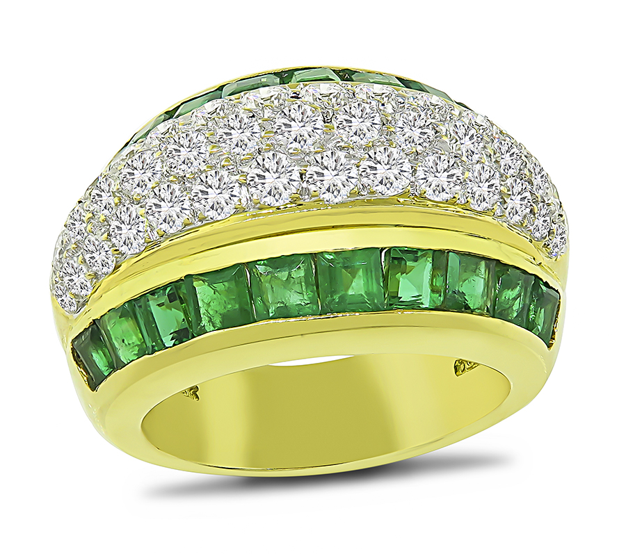 Estate 1.40ct Emerald 1.25ct Diamond Gold Ring