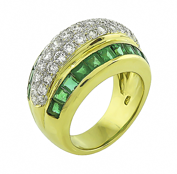 Estate 1.40ct Emerald 1.25ct Diamond Gold Ring