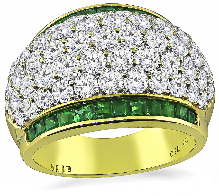 Estate 3.17ct Diamond 1.01ct Emerald Gold Ring