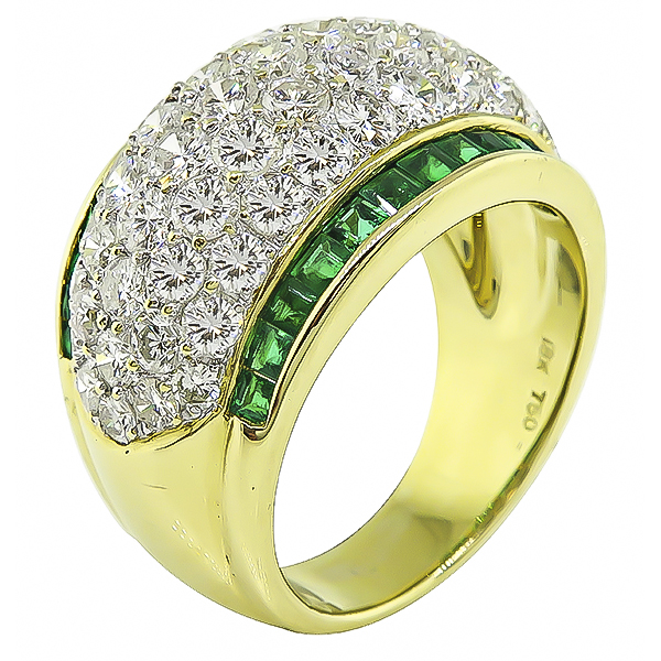 Estate 3.17ct Diamond 1.01ct Emerald Gold Ring