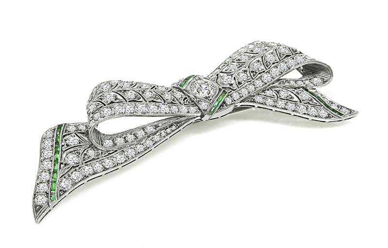 Estate 3.95ct Diamond Emerald Bow Pin