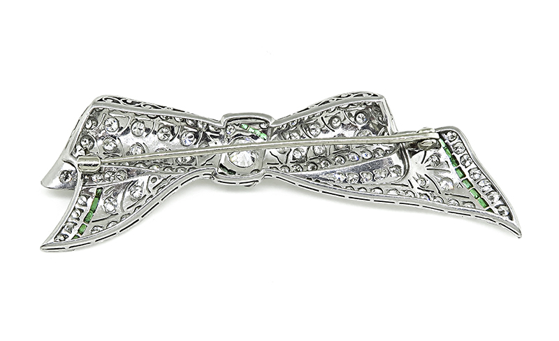 Estate 3.95ct Diamond Emerald Bow Pin