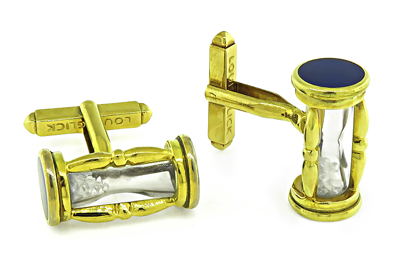 Estate Louis Glick Enamel Diamond Hour Glass Cufflinks