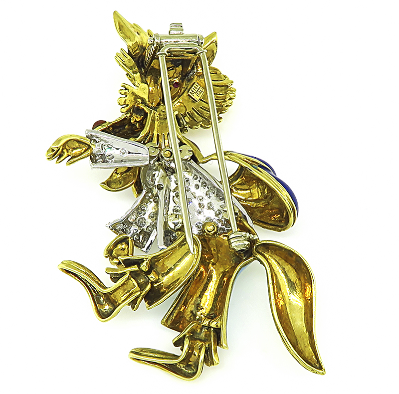 Estate 1.35ct Diamond Enamel Gold Pin