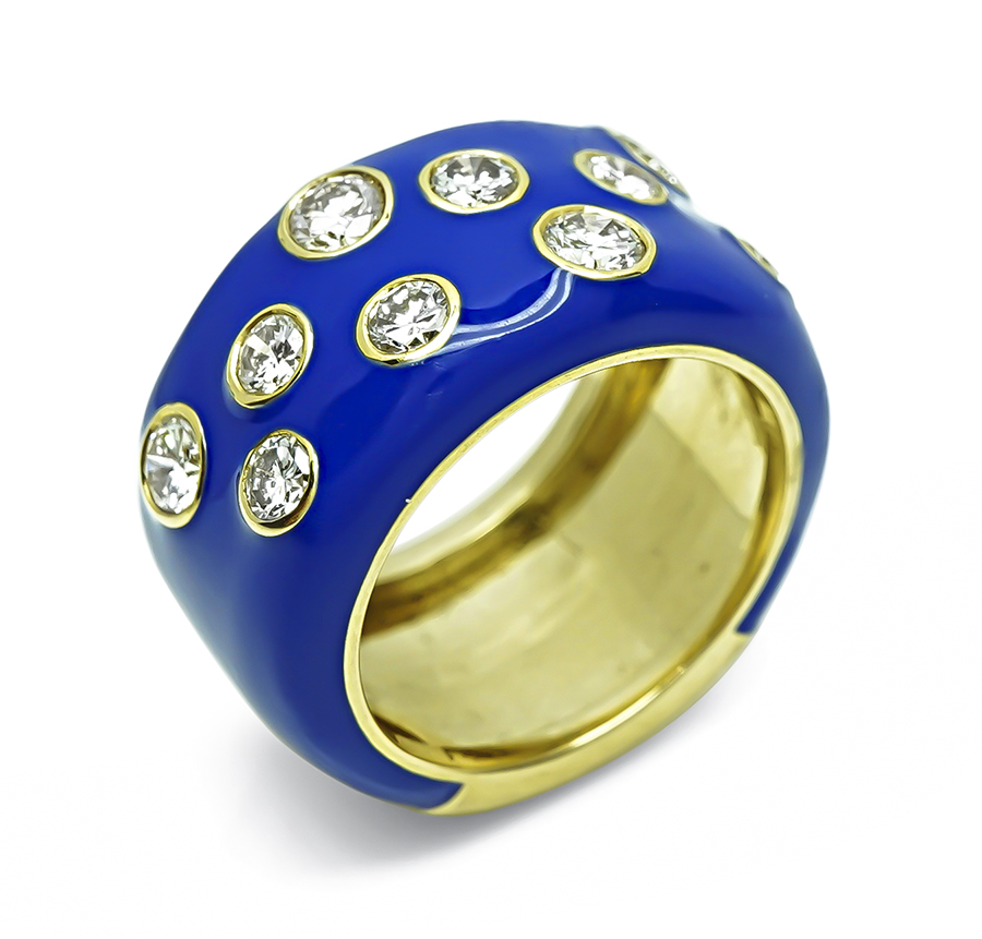 Estate 1.00ct Diamond Enamel Gold Ring