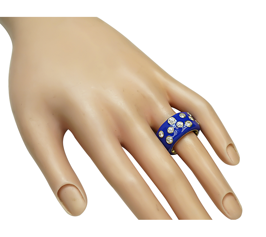Estate 1.00ct Diamond Enamel Gold Ring