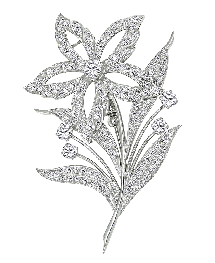Estate 3.75ct Diamond Flower Pin