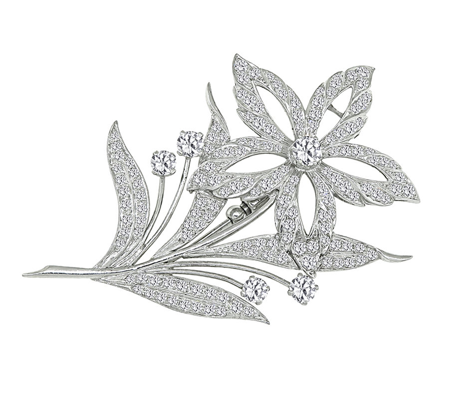 Estate 3.75ct Diamond Flower Pin