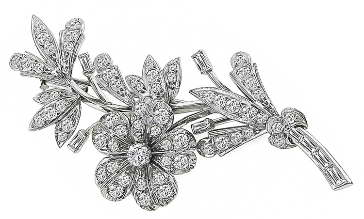 Estate 3.00ct Diamond Flower Pin