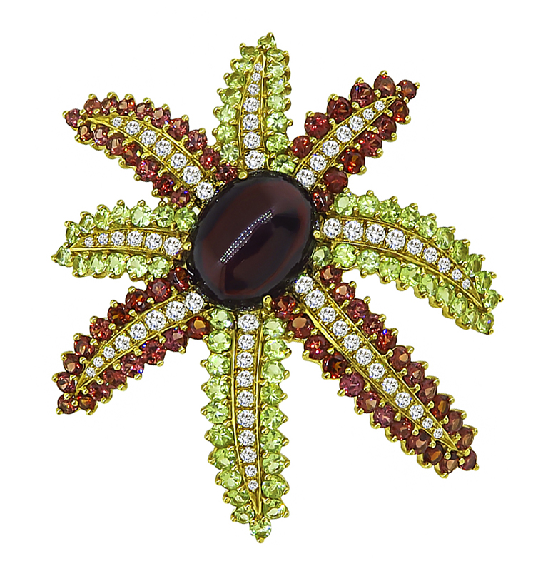 Estate 1.15ct Diamond 16.79ct Garnet 3.12ct Peridot Firework Pin