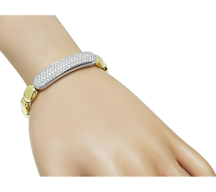 Estate 3.00ct Diamond Two Tone Gold Flexible Bangle