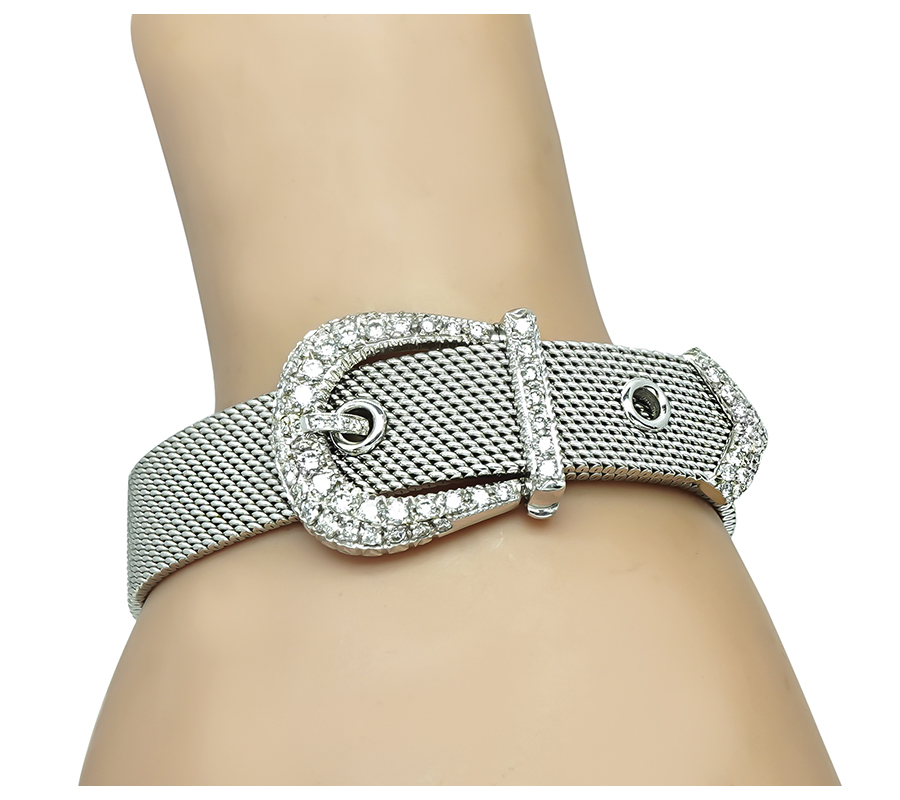 Estate 2.50ct Diamond Gold Belt Buckle Bracelet