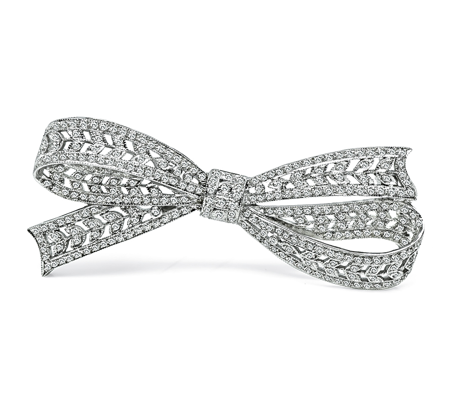 Estate 2.00ct Diamond Gold Bow Pin