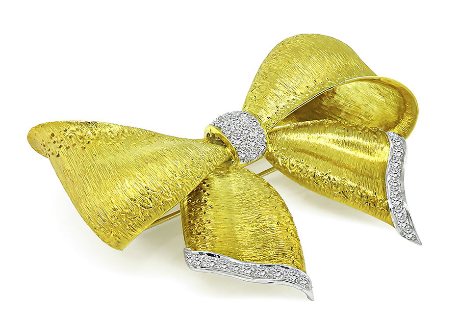 Estate 2.00ct Diamond Gold Bow Pin
