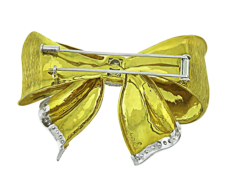 Estate 2.00ct Diamond Gold Bow Pin
