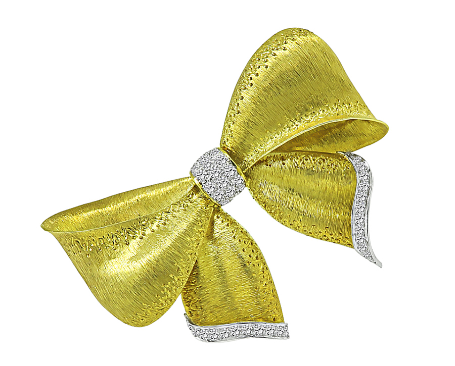 Estate 2.00ct Diamond Gold Bow Pin