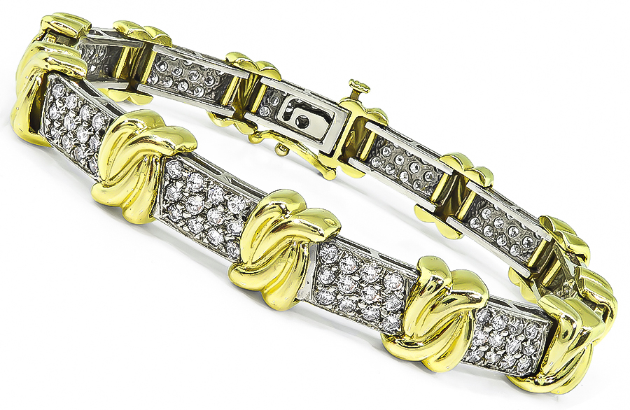 Estate 4.00ct Diamond Two Tone Gold Bracelet