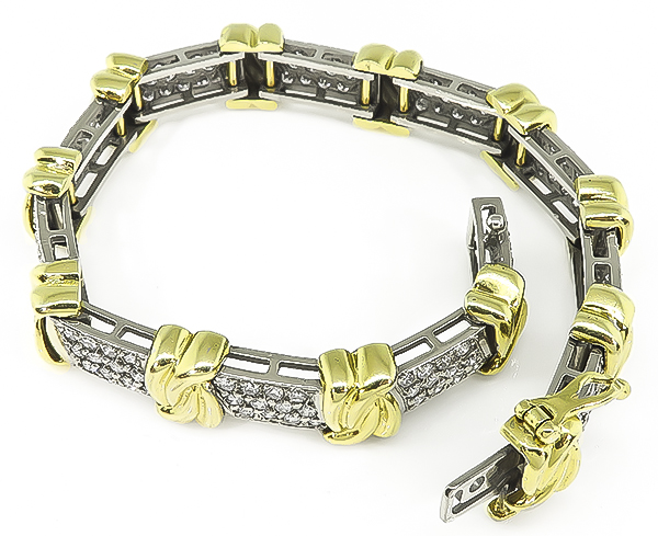 Estate 4.00ct Diamond Two Tone Gold Bracelet