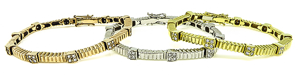 Estate Suite of 3 2.50ct Diamond Yellow Pink and White Gold Bracelet