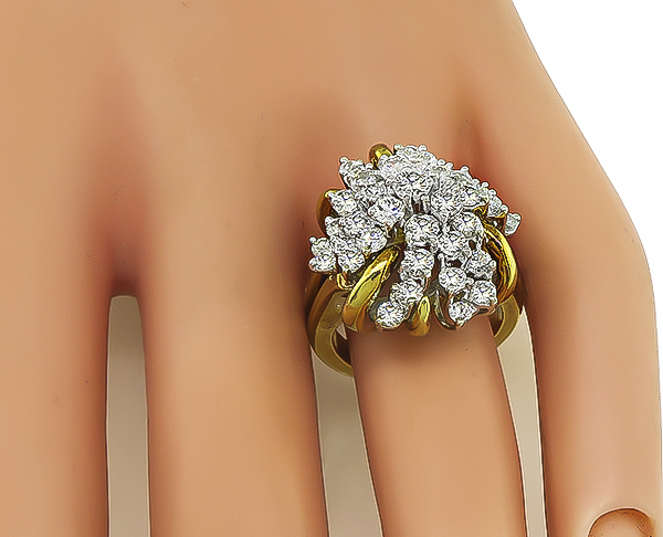 Estate 3.20ct Diamond Gold Cocktail Ring