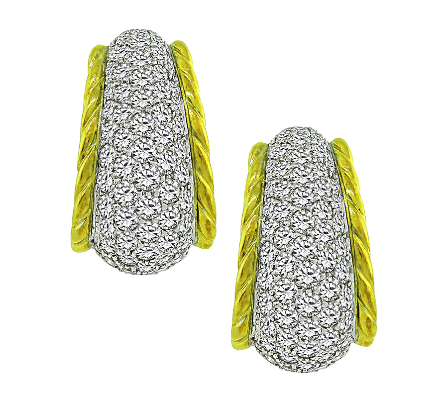 Estate 4.00ct Diamond 14k Yellow an White Gold Earrings