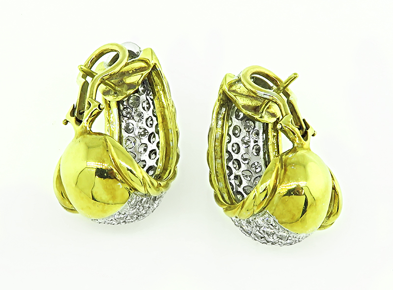 Estate 4.00ct Diamond 14k Yellow an White Gold Earrings