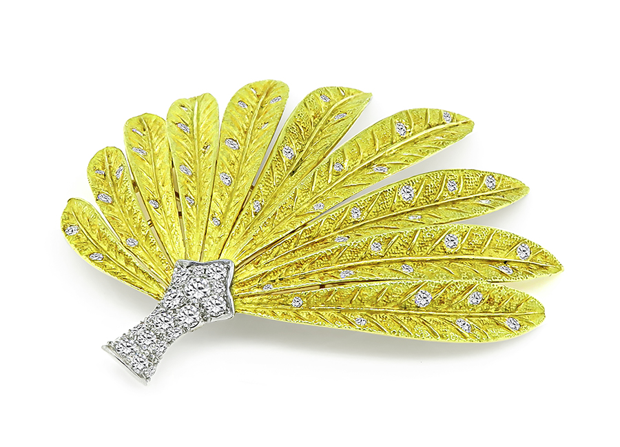 Estate 1.80ct Diamond Gold Fan Pin