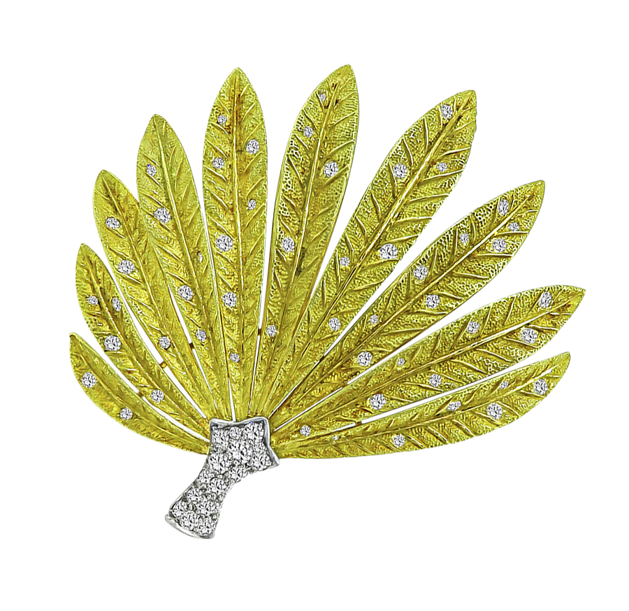 Estate 1.80ct Diamond Gold Fan Pin