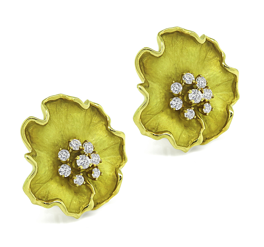 Estate 0.90ct Diamond Gold Flower Earrings