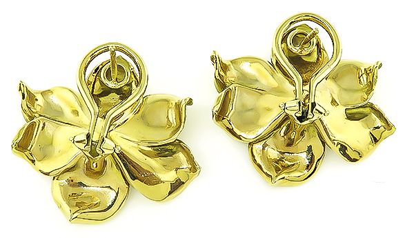 Estate 0.40ct Diamond Gold Magnolia Flower Earrings