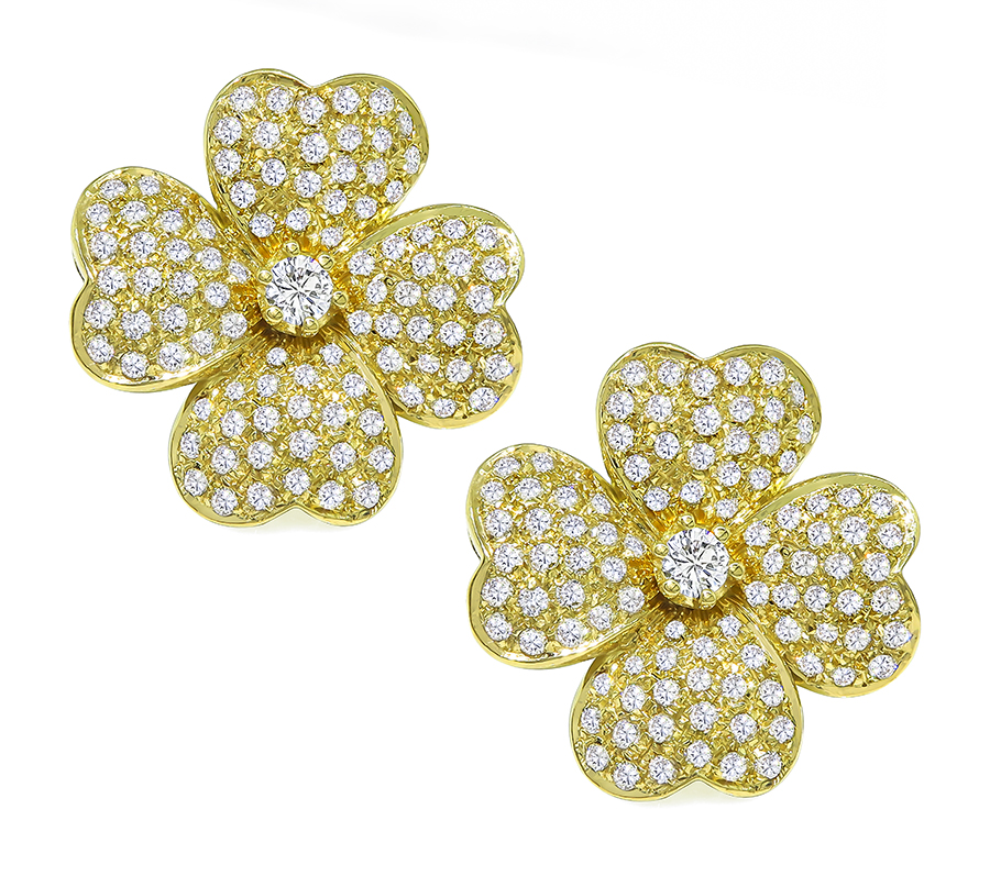 Estate 4.00ct Diamond Gold Flower Earrings