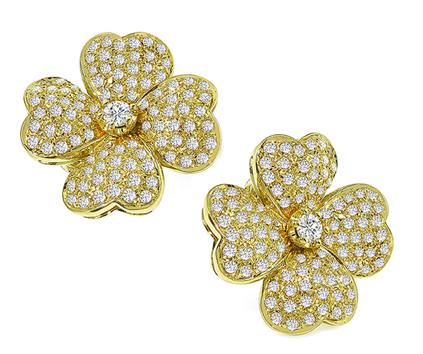 Estate 4.00ct Diamond Gold Flower Earrings