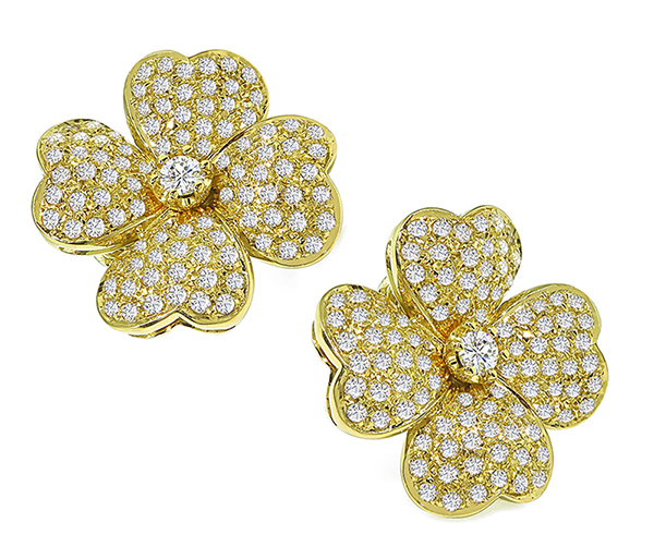 Estate 4.00ct Diamond Gold Flower Earrings