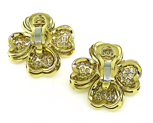 Estate 4.00ct Diamond Gold Flower Earrings