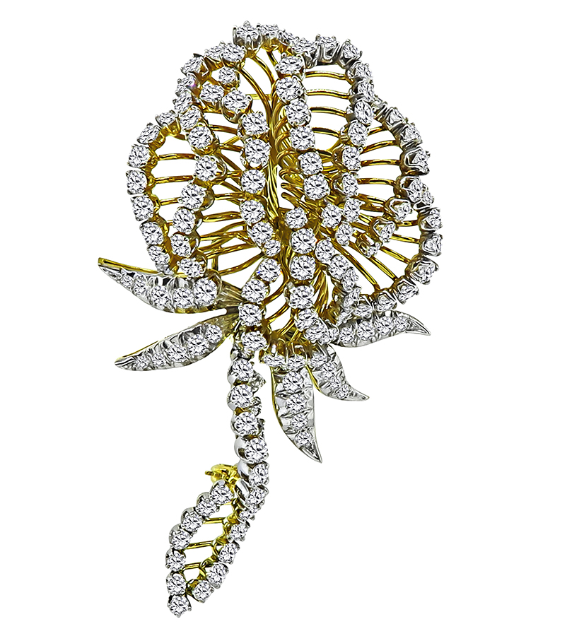 Estate 11.00ct Diamond Gold Flower Pin