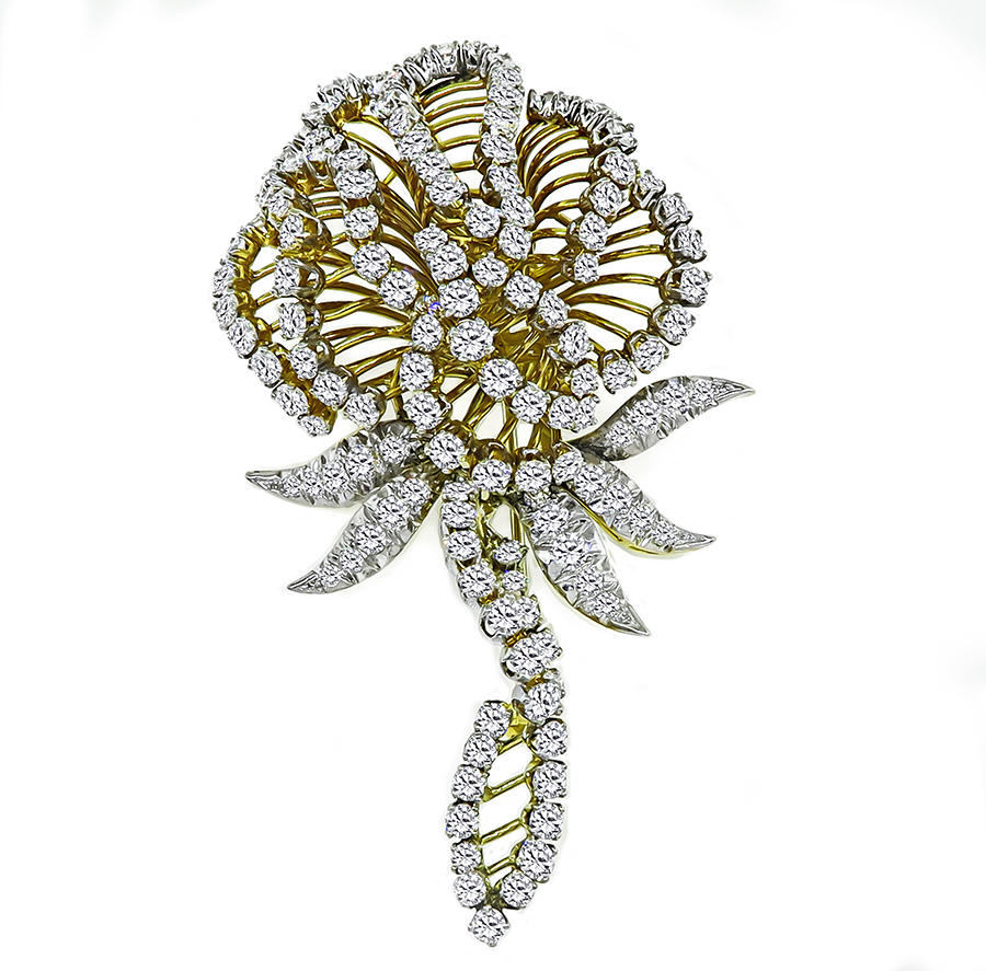 Estate 11.00ct Diamond Gold Flower Pin