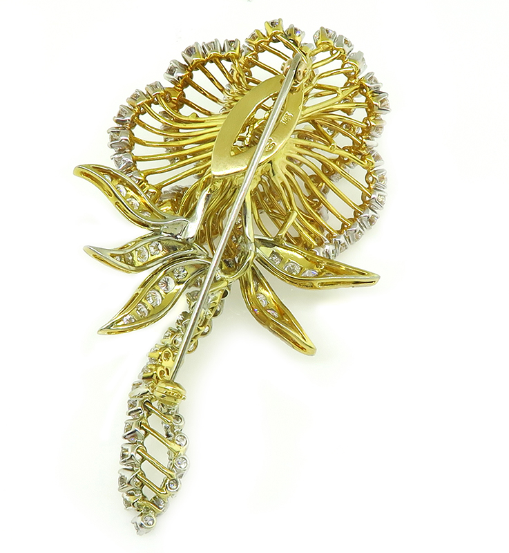 Estate 11.00ct Diamond Gold Flower Pin