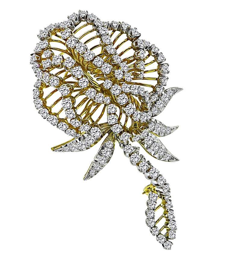 Estate 11.00ct Diamond Gold Flower Pin