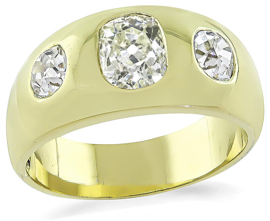 Vintage 1.22ct Light Fancy Yellow Diamond 0.80ct Diamond Gypsy Ring