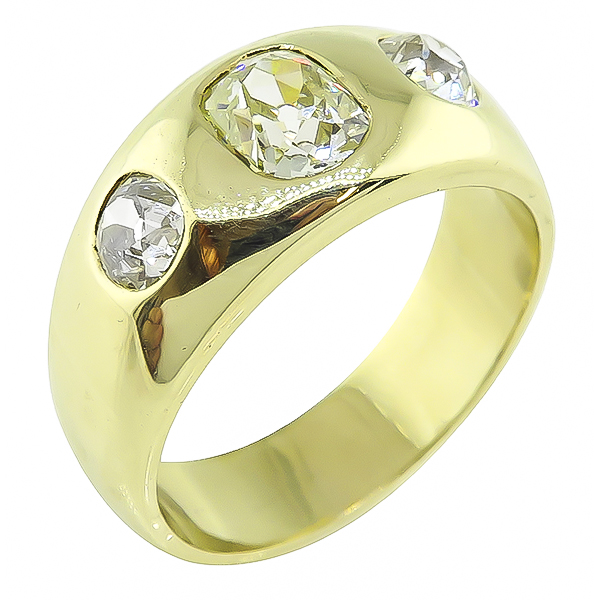 Vintage 1.22ct Light Fancy Yellow Diamond 0.80ct Diamond Gypsy Ring