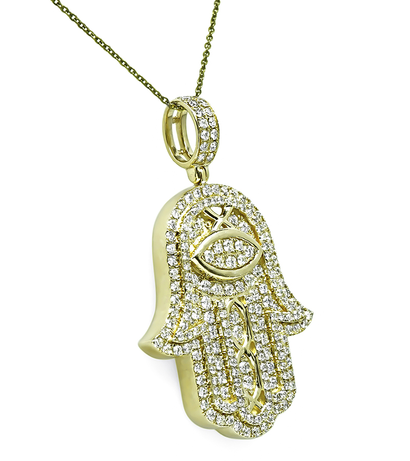 Estate 3.75ct Diamond Hamsa Hand Gold Pendant