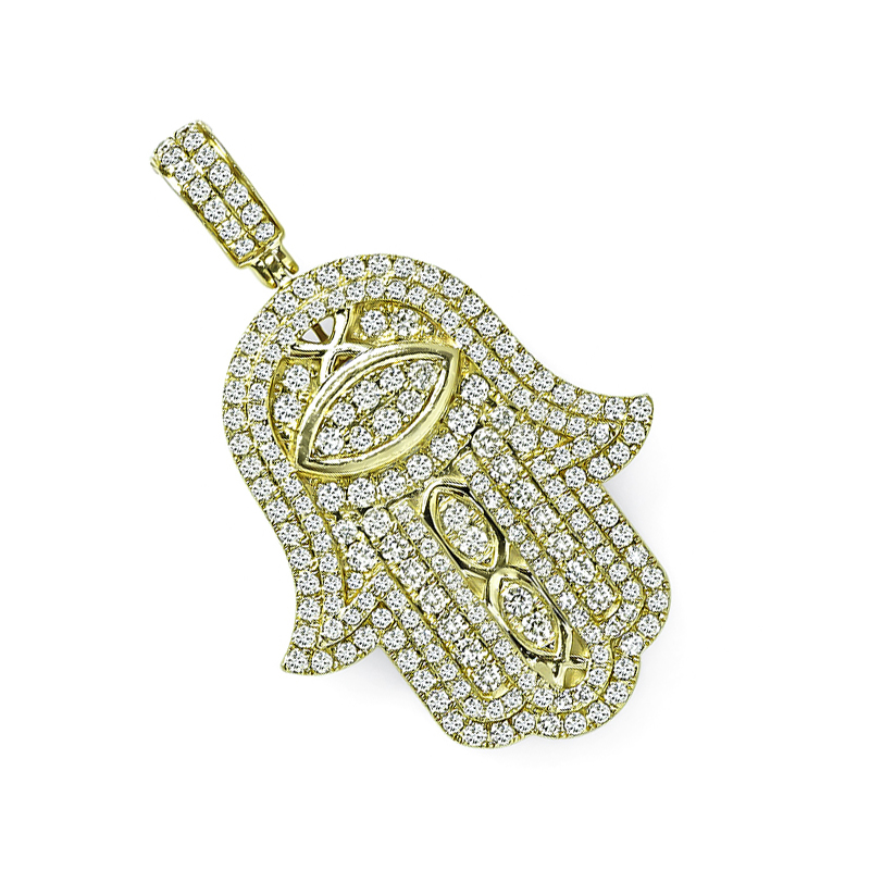 Estate 3.75ct Diamond Hamsa Hand Gold Pendant