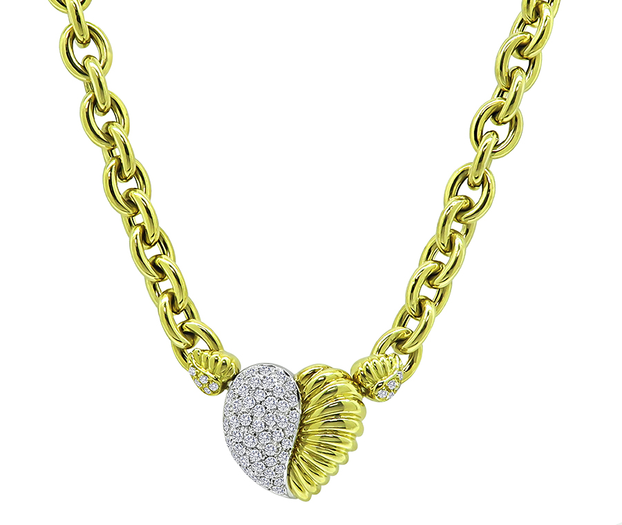 Estate 2.00ct Diamond Gold Heart Necklace